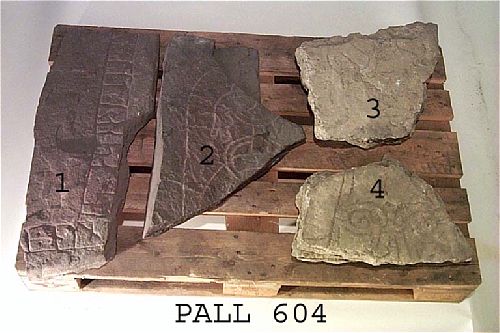 Runes written on fragment av runsten, sandsten. Date: V
